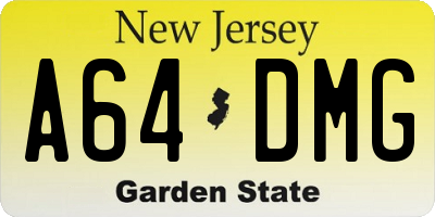 NJ license plate A64DMG