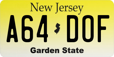 NJ license plate A64DOF
