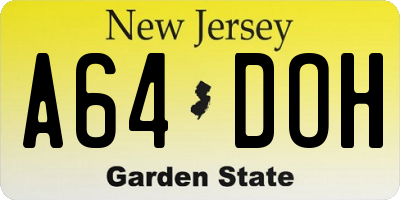 NJ license plate A64DOH