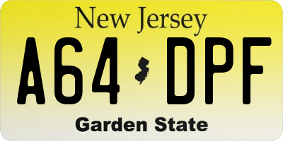 NJ license plate A64DPF
