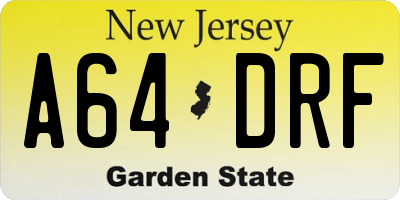 NJ license plate A64DRF