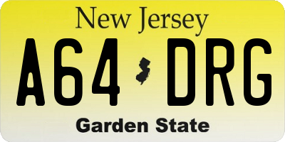 NJ license plate A64DRG