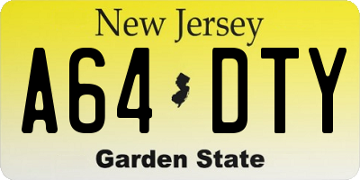 NJ license plate A64DTY