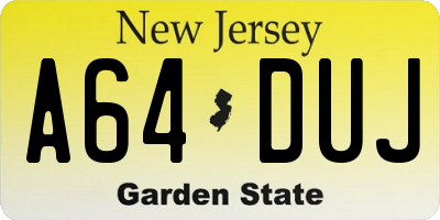 NJ license plate A64DUJ