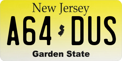 NJ license plate A64DUS