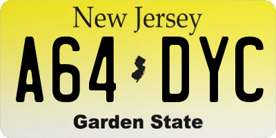 NJ license plate A64DYC