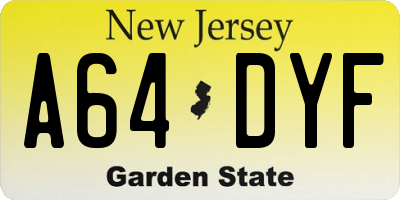 NJ license plate A64DYF