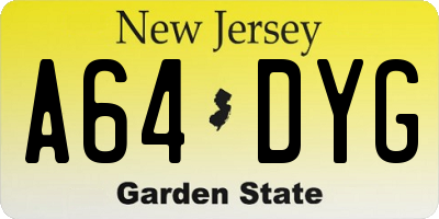NJ license plate A64DYG