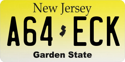NJ license plate A64ECK