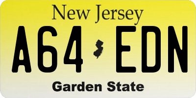 NJ license plate A64EDN