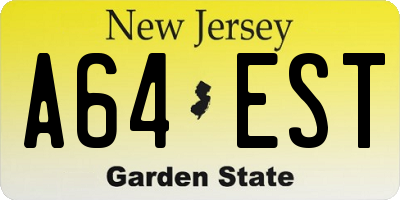 NJ license plate A64EST