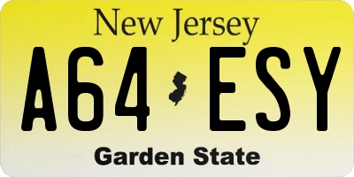 NJ license plate A64ESY
