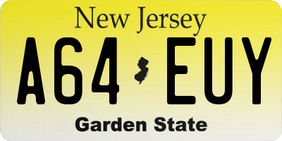 NJ license plate A64EUY