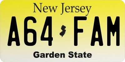 NJ license plate A64FAM