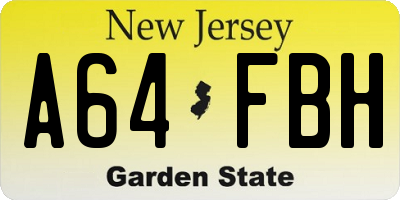 NJ license plate A64FBH
