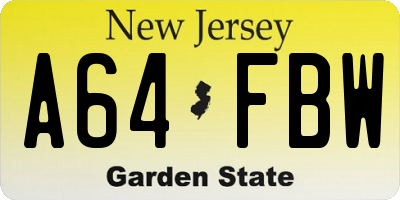 NJ license plate A64FBW