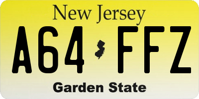 NJ license plate A64FFZ