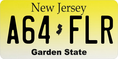NJ license plate A64FLR