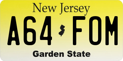 NJ license plate A64FOM