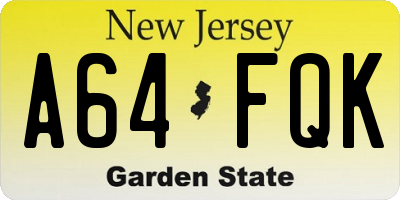 NJ license plate A64FQK