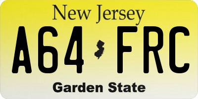NJ license plate A64FRC