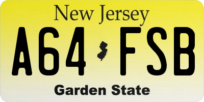 NJ license plate A64FSB