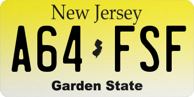 NJ license plate A64FSF