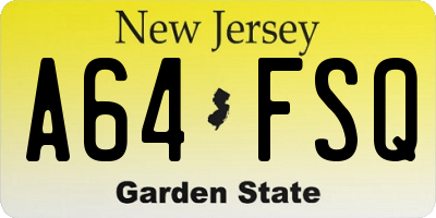 NJ license plate A64FSQ