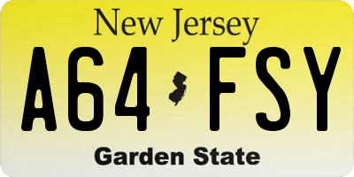 NJ license plate A64FSY