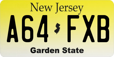 NJ license plate A64FXB