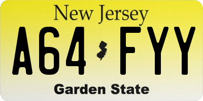 NJ license plate A64FYY