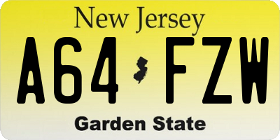 NJ license plate A64FZW