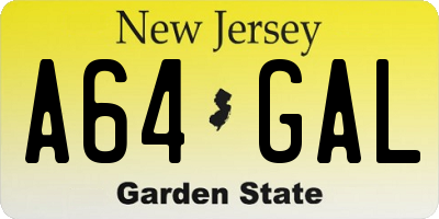 NJ license plate A64GAL