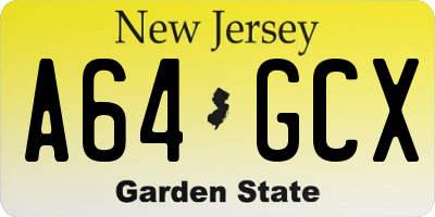 NJ license plate A64GCX
