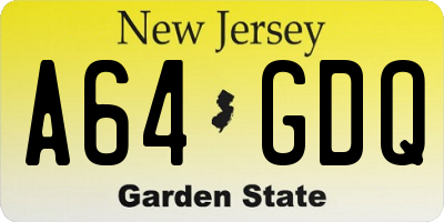 NJ license plate A64GDQ