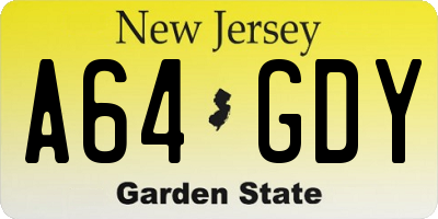 NJ license plate A64GDY