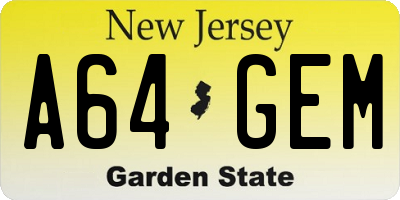 NJ license plate A64GEM