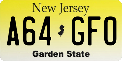 NJ license plate A64GFO