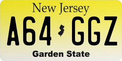 NJ license plate A64GGZ