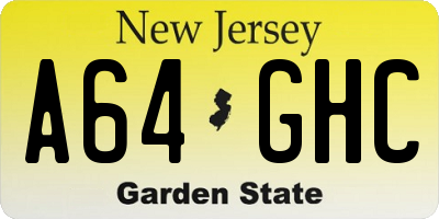 NJ license plate A64GHC