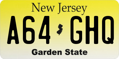 NJ license plate A64GHQ