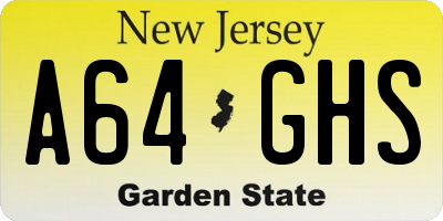 NJ license plate A64GHS
