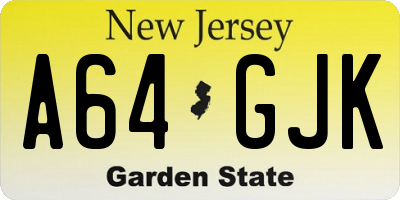 NJ license plate A64GJK