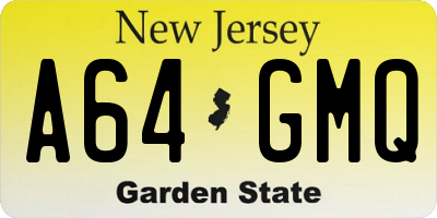 NJ license plate A64GMQ