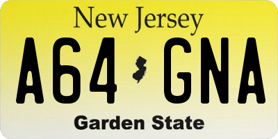 NJ license plate A64GNA