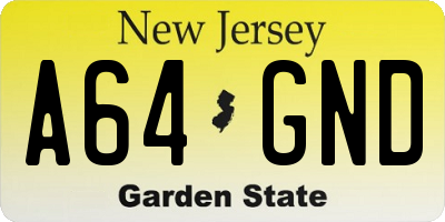 NJ license plate A64GND