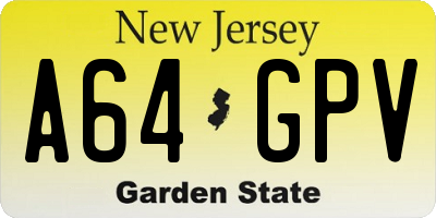 NJ license plate A64GPV