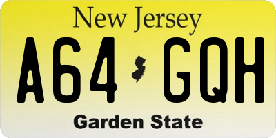 NJ license plate A64GQH