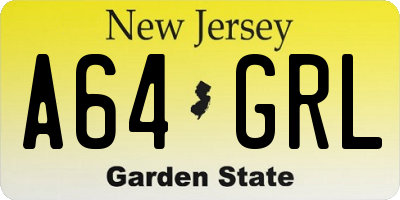 NJ license plate A64GRL