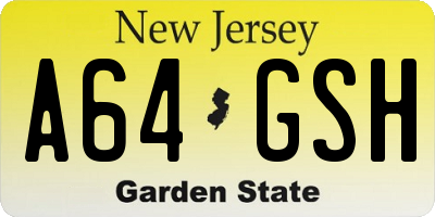 NJ license plate A64GSH